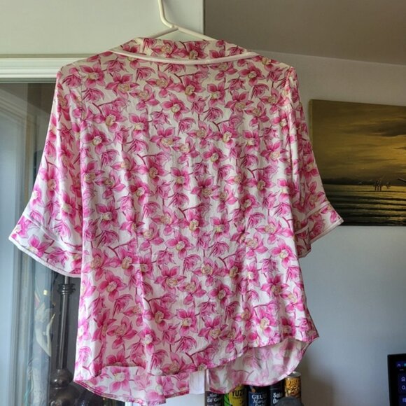Isabelle elie boutique silk floral pink and white loose fit blouse - size small - Picture 3 of 6